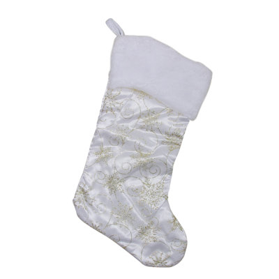 Chaussette de Noël 20 po blanche et dorée