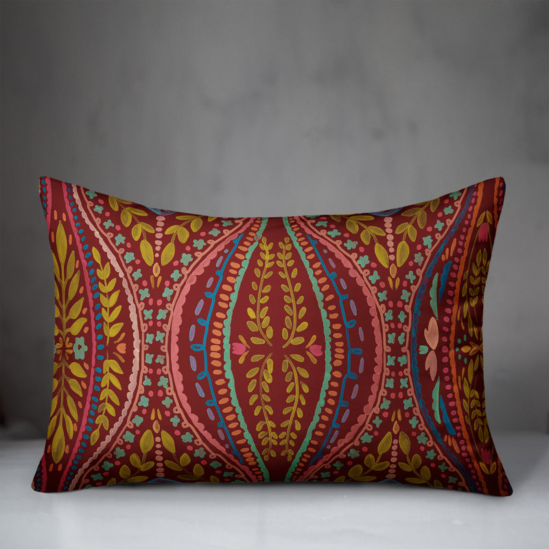 Outdoor Reversible Throw Pillow, Red, Floral 2