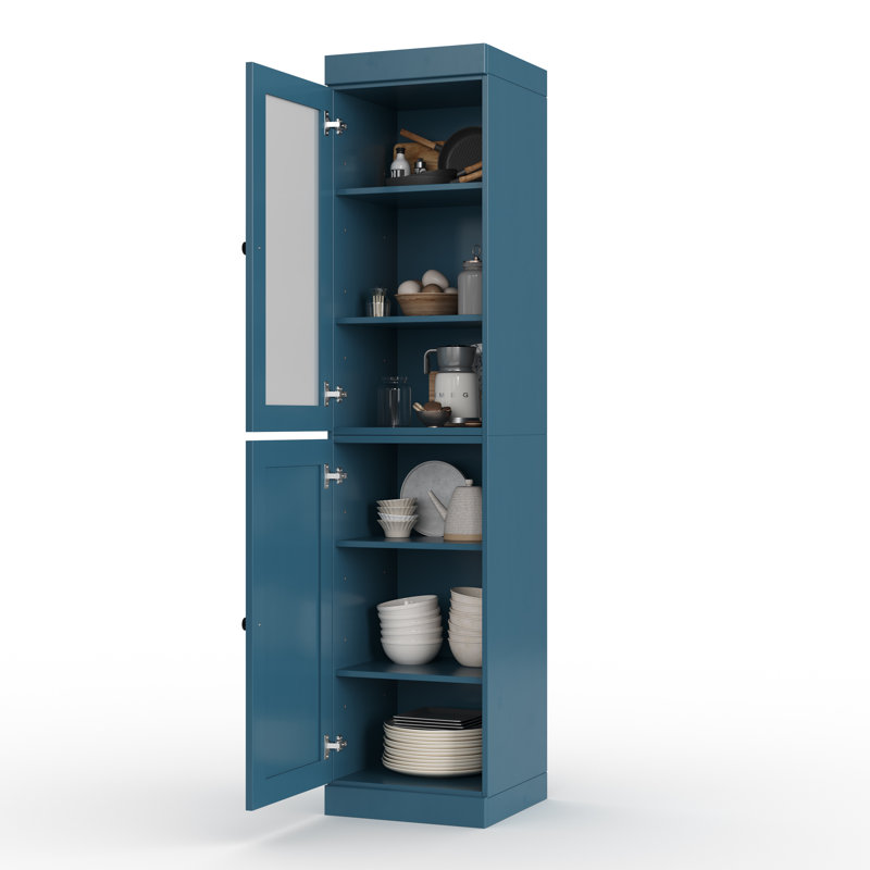 Armoire de cuisine 100% en bois massif, grand rangement modulaire autoportant avec portes en verre givré et shaker, tablettes réglables, l 16,5 po x H 71,5 po
