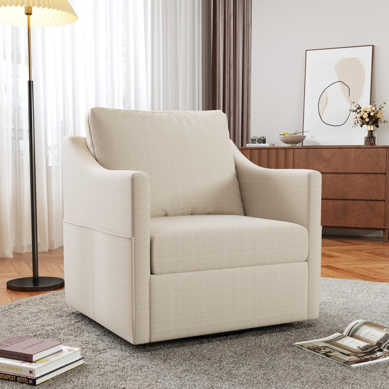 Upholstered Swivel Armchair, Beige