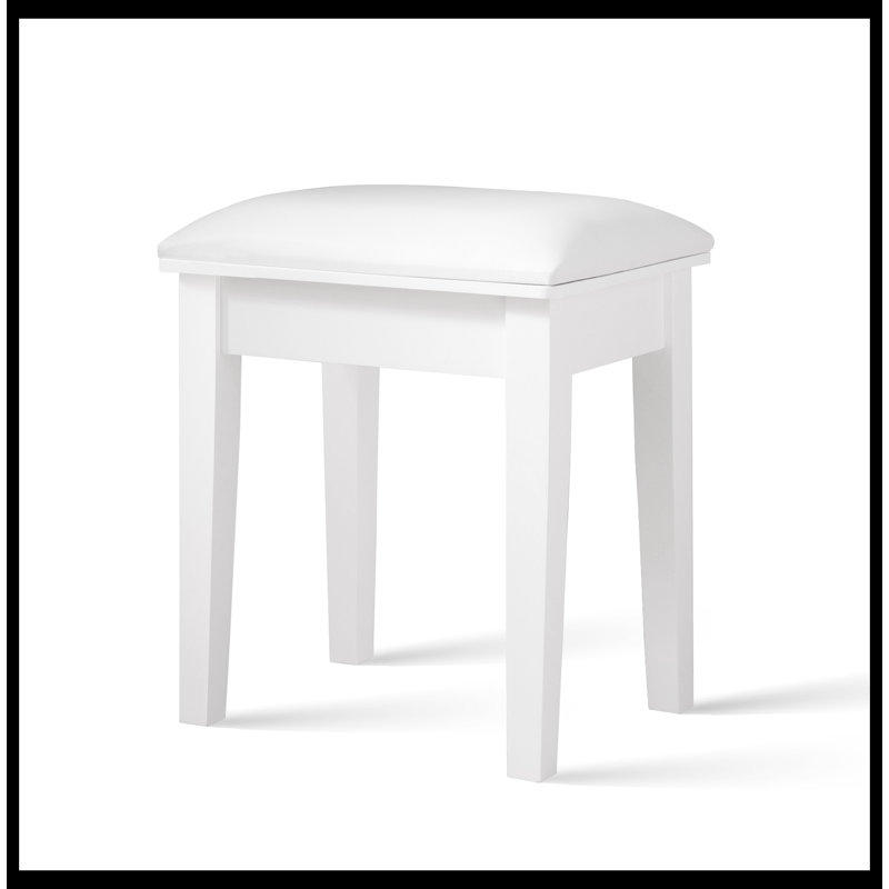 Tabouret de coiffeuse avec coussin et pieds solides, blanc