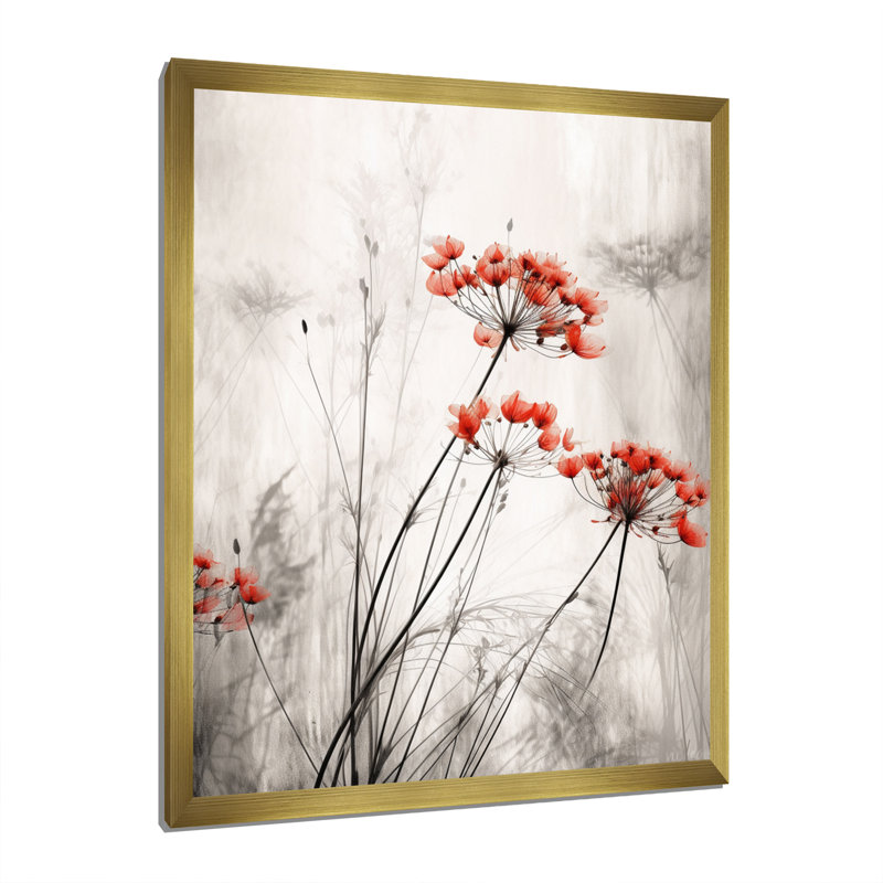 «Red Grey Herb Garden III», impressions sur toile florales, H 20 po x l 12 po x P 1 po, Cadre doré simple
