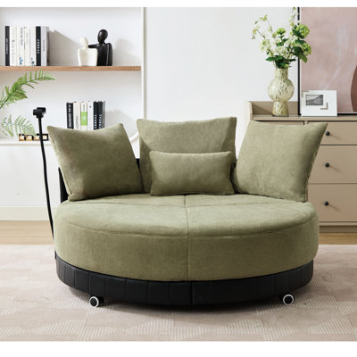 Chaise pivotante surdimensionnée de 53,75 po, rotative à 360 °, en tissu, avec 3 coussins pour un siège avec zone de refroidissement, revêtement, hauteur du siège de 16 po