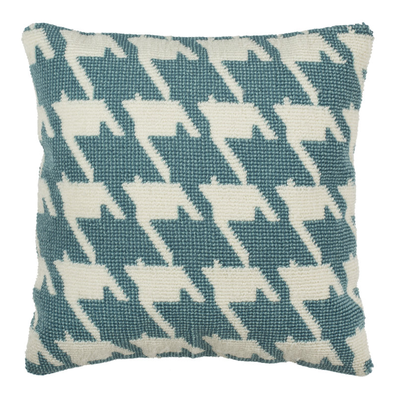  Houndstooth Outdoor Throw Pillow, Celadon/Ivory