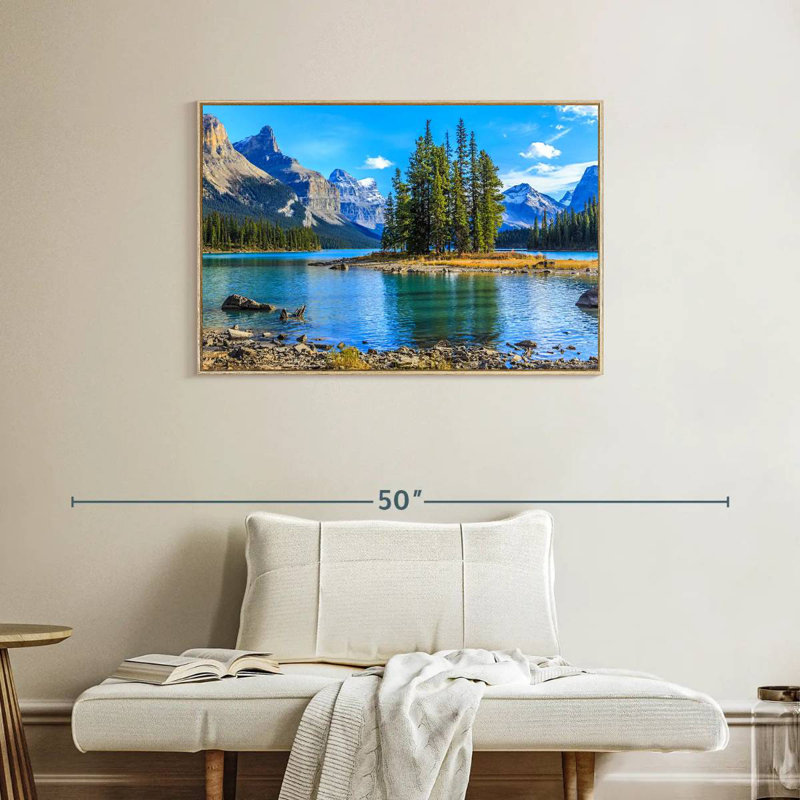 Lac Maligne, Cadre flottant en bois naturel, 37 po x 25 po