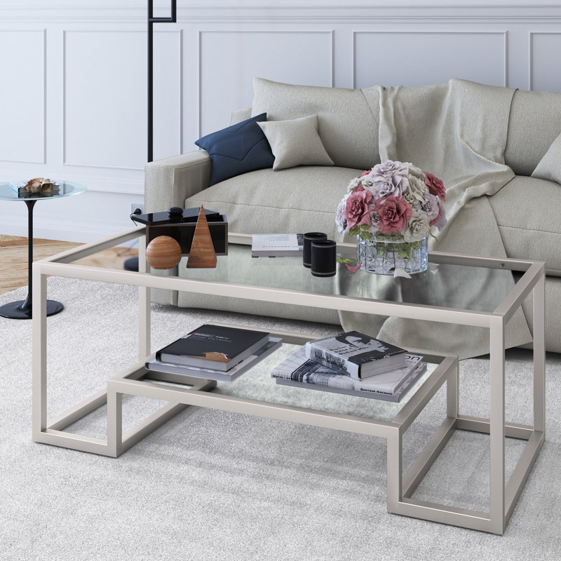 Frame Coffee Table with Storage, Brass, 43.18cm H  x 114.3cm W x 50.8cm D