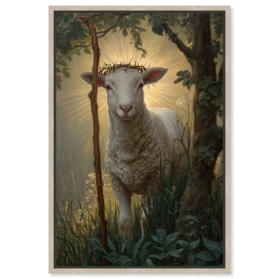  «Radiant Sheep Christian», art mural encadré sur toile, cadre blond, 36 x 54
