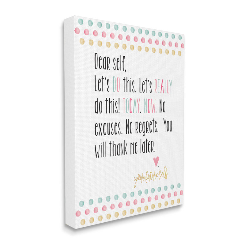 «Dear Self Motivational Expression», art mural sur toile par Alli Rogosich, H 20 po x l 16 po x P 1,5 po