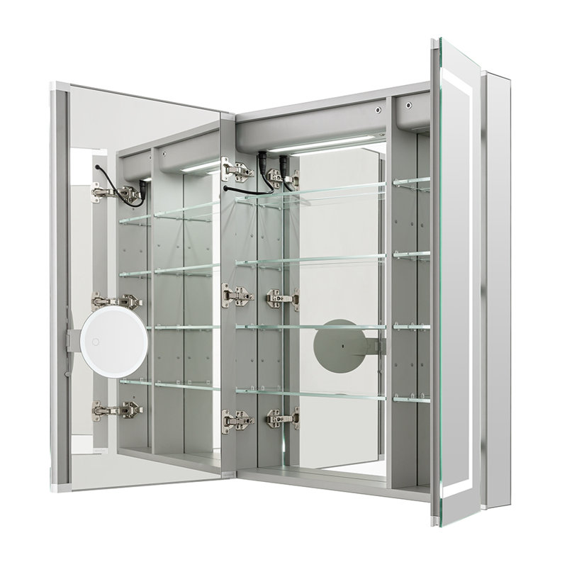 Chasitee LED Medicine Cabinet with Defogger, Dimmer, Adjustable LED 3X Magnifying Mirror, Electrical Outlets, Recessed or Surface Mount.