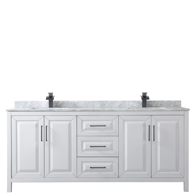 Daria 80'' W Double Vanity, Brushed Gold, White, Carrara Cultured Marble