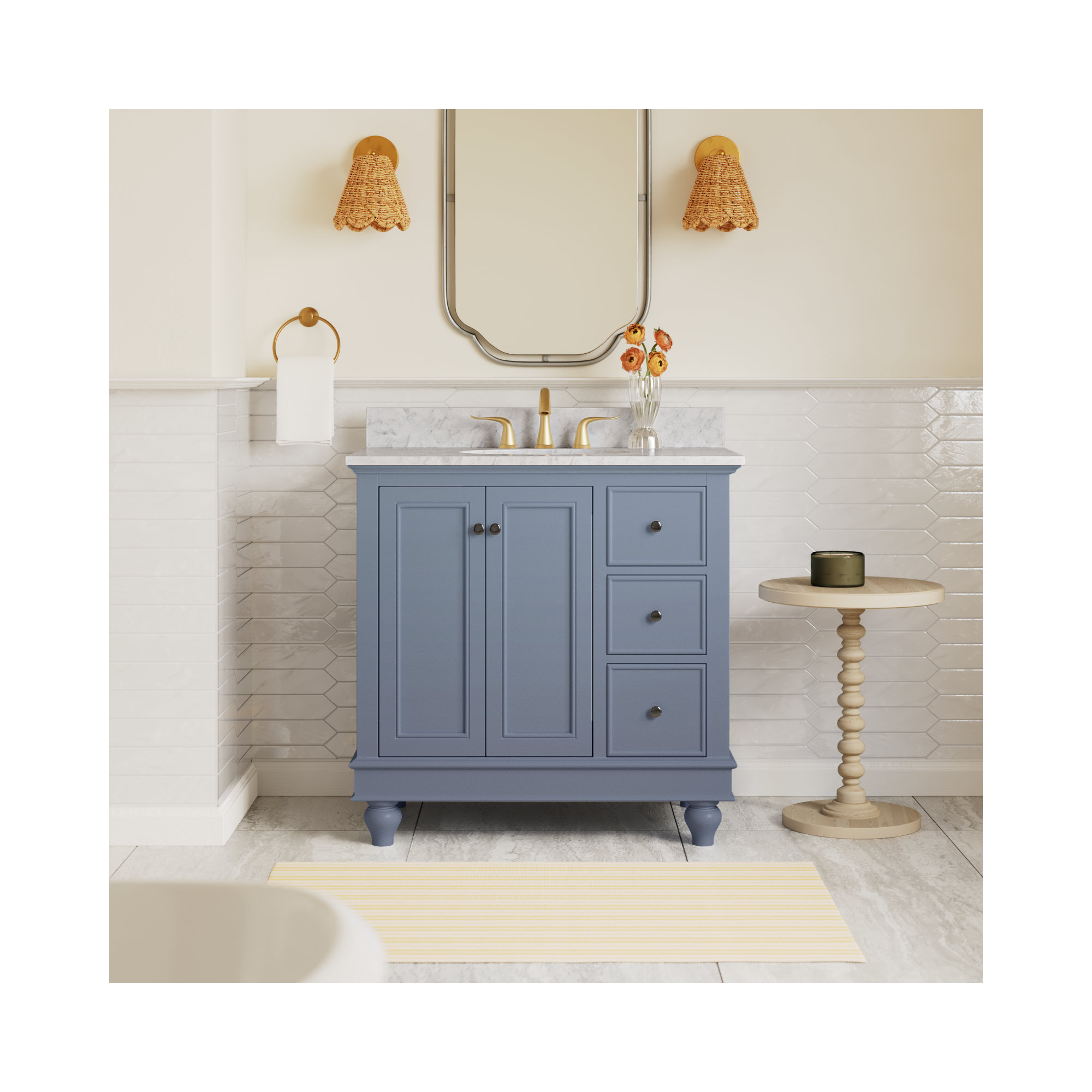 Ferdinand 36'' Single Bathroom Vanity, Carrara Marble, Powder Blue