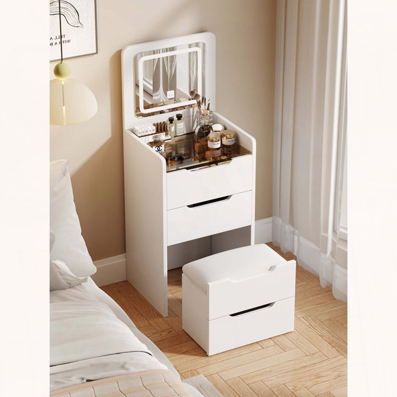 Bureau de coiffeuse 3-en-1 avec miroir rabattable et bureau en verre