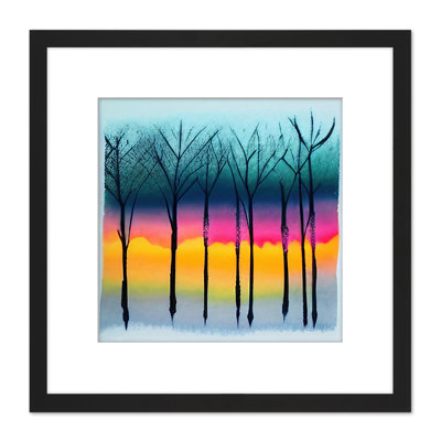 Winter Trees Sunset Watercolour Forest - Single Picture Frame Print