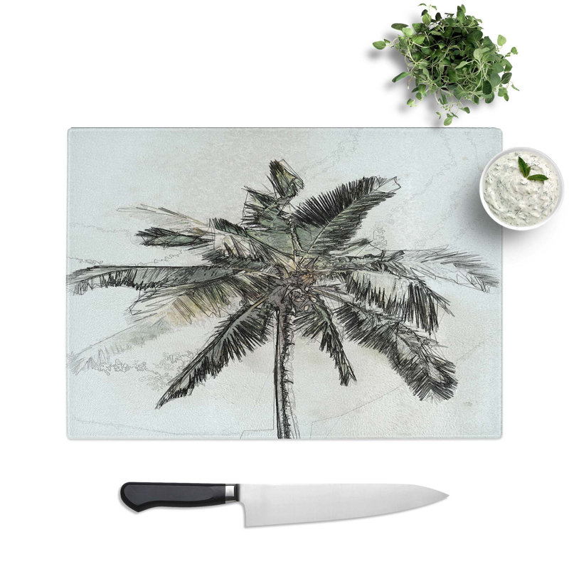 Tempered Glass Cuban Palm Tree Chopping Board, 39 cm W x 28.5 cm L