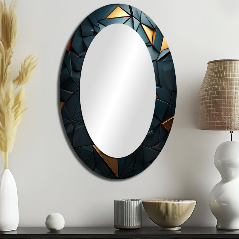 Élégance géométrique foncée dorée et noire - Miroir mural moderne ovale, H 36 po x l 24 po