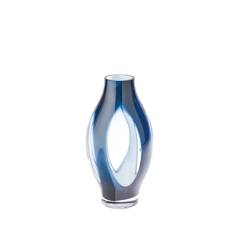Glass Table Vase, Night Blue, 12" H x 6.25" W x 6.25" D