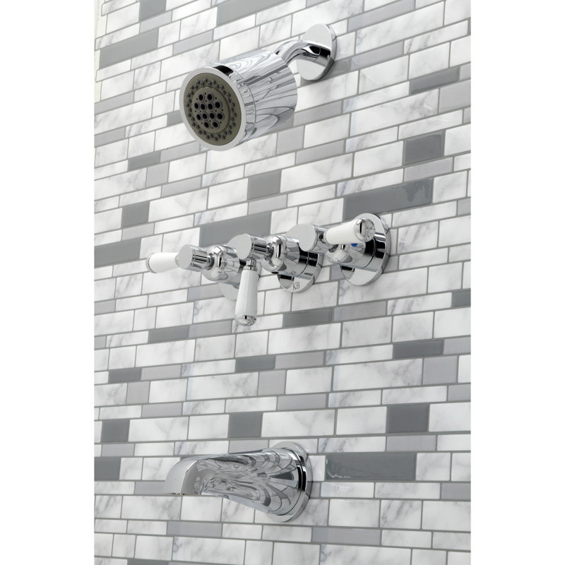 Kingston Brass Paris Triple-Handle Tub and Shower Faucet, Polished Chrome