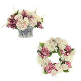 24" Spring Wreath and Centerpiece with Ranunculus and Hydrangeas