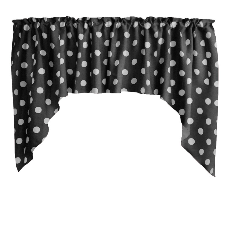 Cantonnière à pois en mélange de coton l 58 po, Blanc / noir
