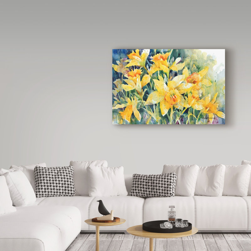 «Daffodil Party» par Mattox, reproduction d'aquarelle sur toile tendue, H 12 po x l 19 po x P 2 po