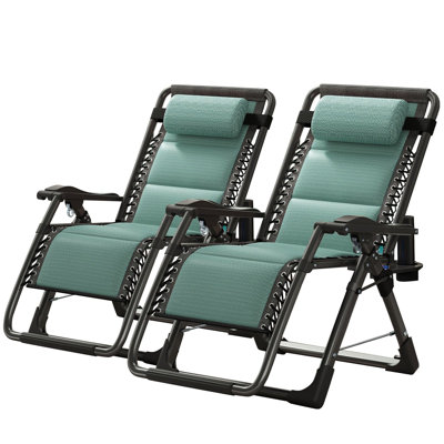 Chaise Zero Gravity, chaise longue inclinable réglable avec coussin amovible, appui-tête, porte-gobelet pour l'intérieur et l'extérieur, supporte plus de 440 lb
