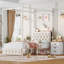 Ensemble de chambre 3 pièces, lit de rangement à baldaquin en métal capitonné avec lumière DEL et port de chargement-1091561457-1091314555