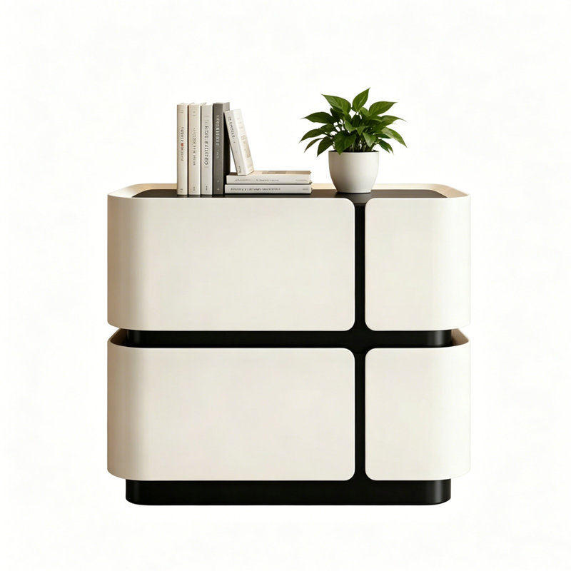 19.7" Italian Light Luxury Cross Nightstand, Solid Wood with Glass Top