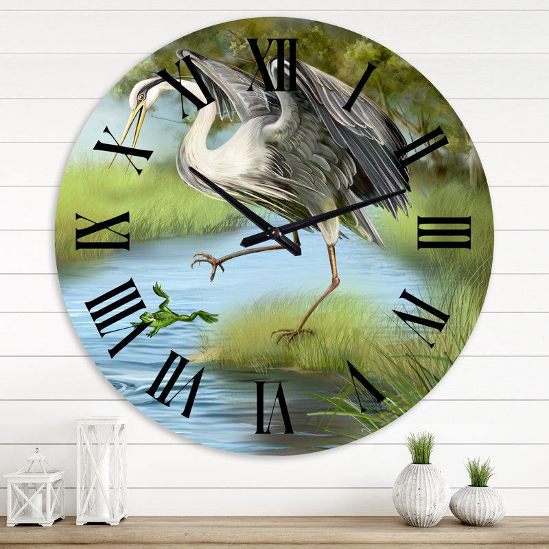 Grue chassant une grenouille dans l'eau - Horloge murale, Grand