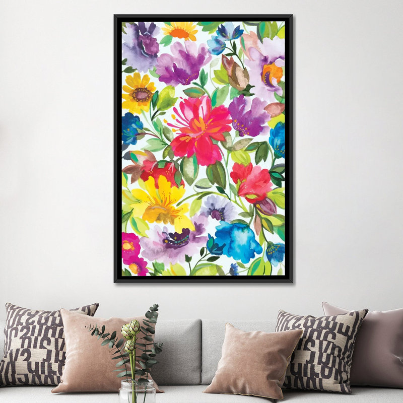 «Hibiscus», impression sur toile, H 26 po x l 18 po x P 1,5 po, Toile avec cadre noir, Pas de tapis