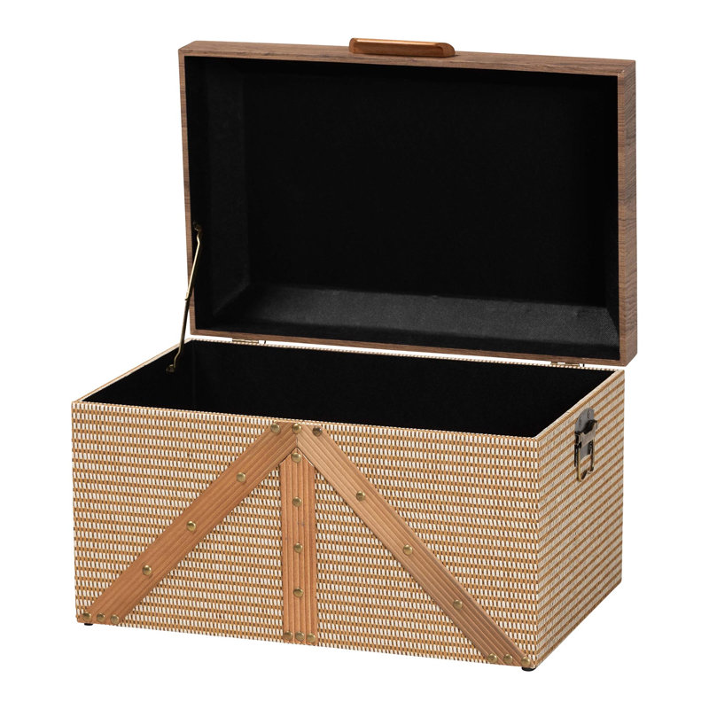 Coffre de rangement Baxton Studio Kande - Coffre de rangement décoratif avec plateau à charnières et extérieur tissé pour le salon ou la chambre à coucher