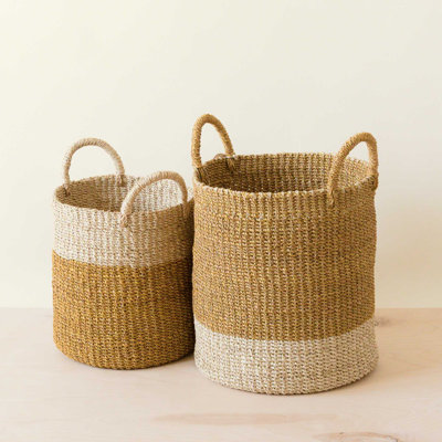 Cylinder Basket with handles, nested set of 2