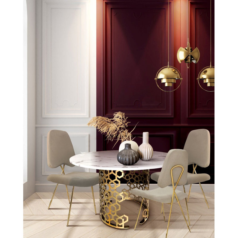 Anvit Round Faux Marble Top Metal Base Dining Table