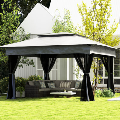 Pavillon de jardin 11 'X Sautez avec un filet à fermeture à glissière amovible. Tente instantanée pour les jardins, 114 pieds carrés Pi. Abat-jour, sac de transport, auvent gris, 11 pi, fermeture à glissière grise, jardin en pieds carrés, cour arrière