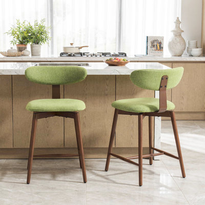 Upholstered Cotton Blend Swivel Bar Stool with Curved Back