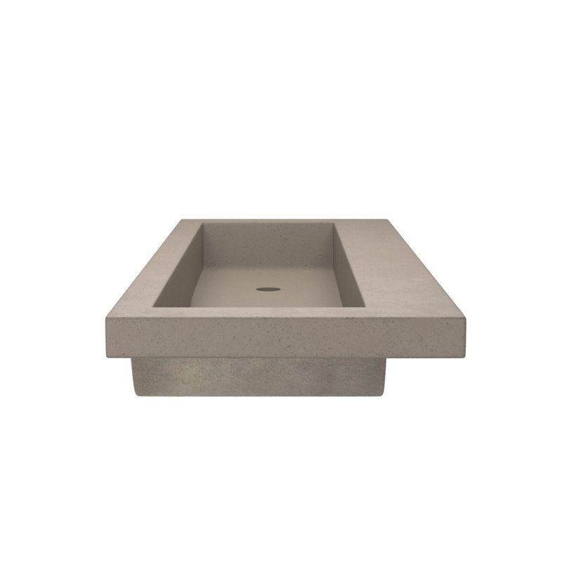 Trough Concrete Handmade Rectangular Drop-in Bathroom Sink, No Faucet Hole, Ocean