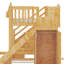 Lit simple superposé au dessus d'un lit double avec glissade et escalier, tablette de rangement et garde-robe, lit superposé en bois avec garde-corps-159232971