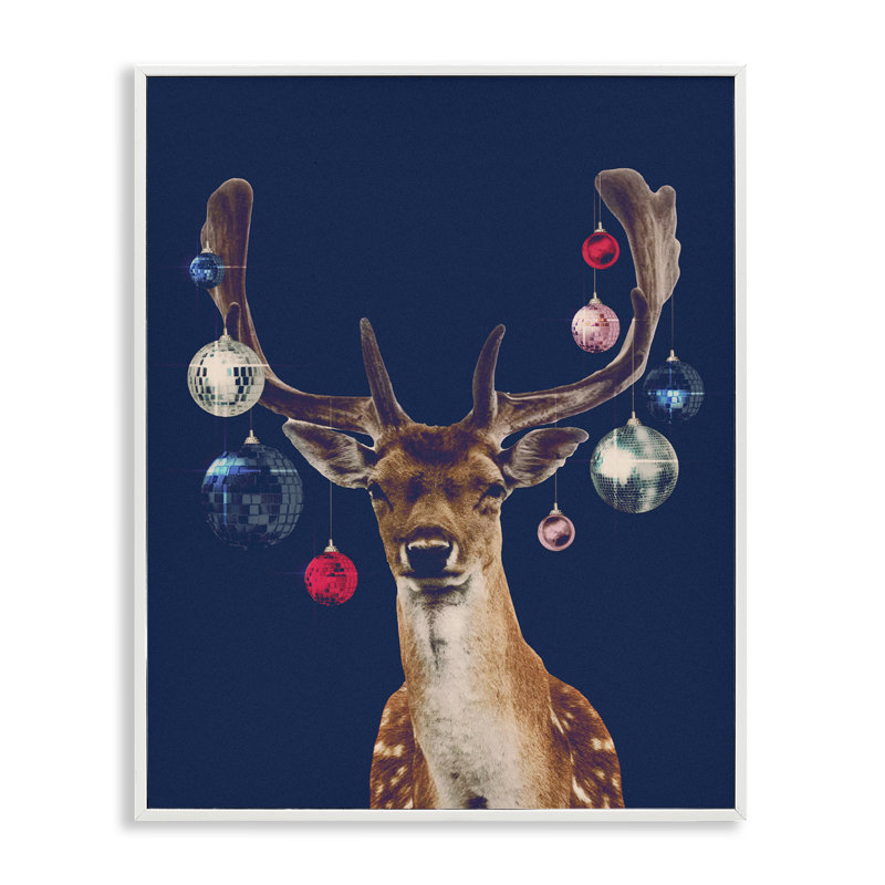 «Deer with Dazzling Ornaments», art de la giclée encadrée par Victoria Barnes, Giclée encadrée blanc bord de mer