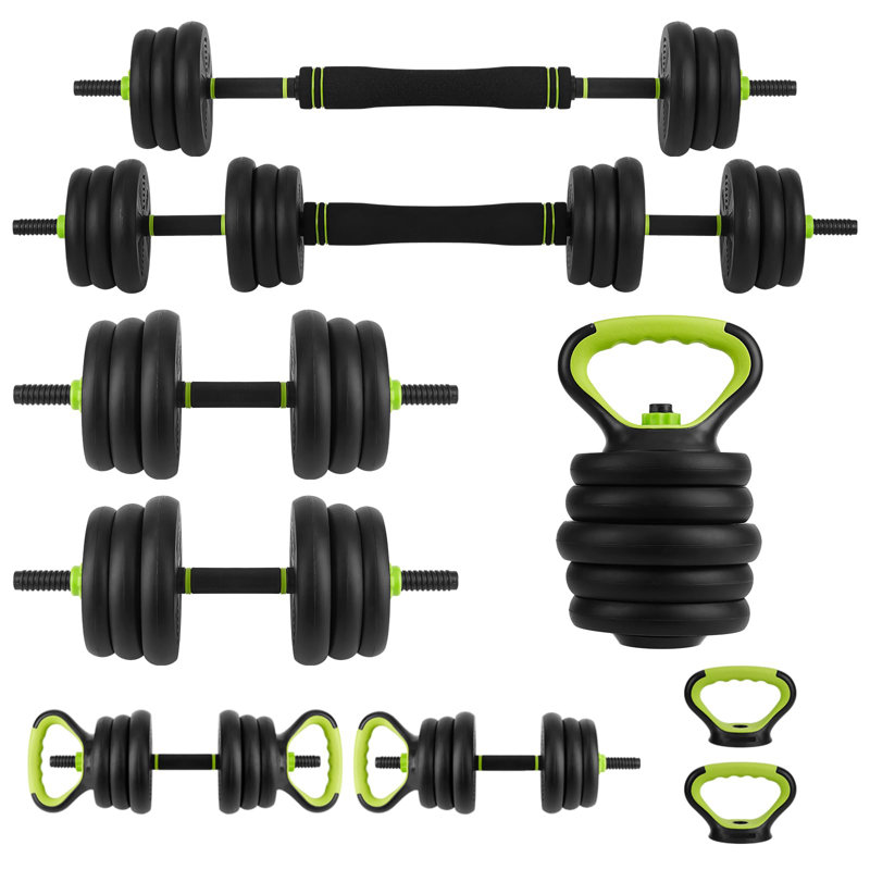 4-in-1 Adjustable Dumbbell Set, 66lb – Use as Barbell, Kettlebell, Push-Up Stand – Non-Slip Grip Strength Training Equipment for Home Gym – Men & Women – Black  Green