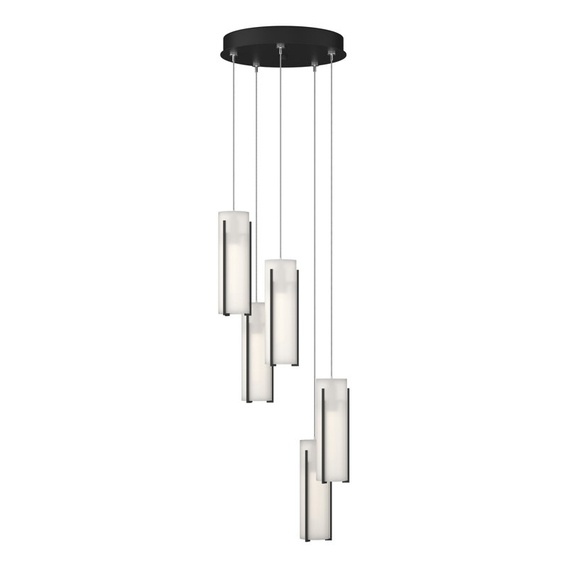 Luminaire suspendu cylindrique à 5 lumières Exos, Standard: 13 po à 80 po, Verre opale, Noir