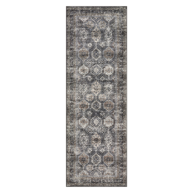 Machine  Washable Vintage Rug Non Slip Non Shedding Low Pile Rug Soft Floral Distressed Throw Floor Cover Foldable Indoor Carpet for Living Room Dining Room Bedroom Playroom Nursery
