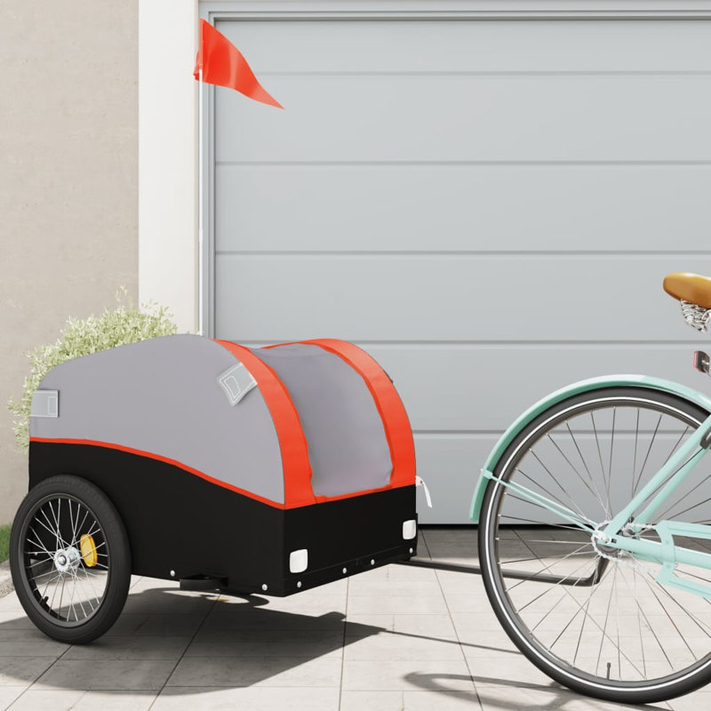 Bike Trailer 45 kg Iron, Orange/Grey, 63cm H x 63cm W x 126cm D