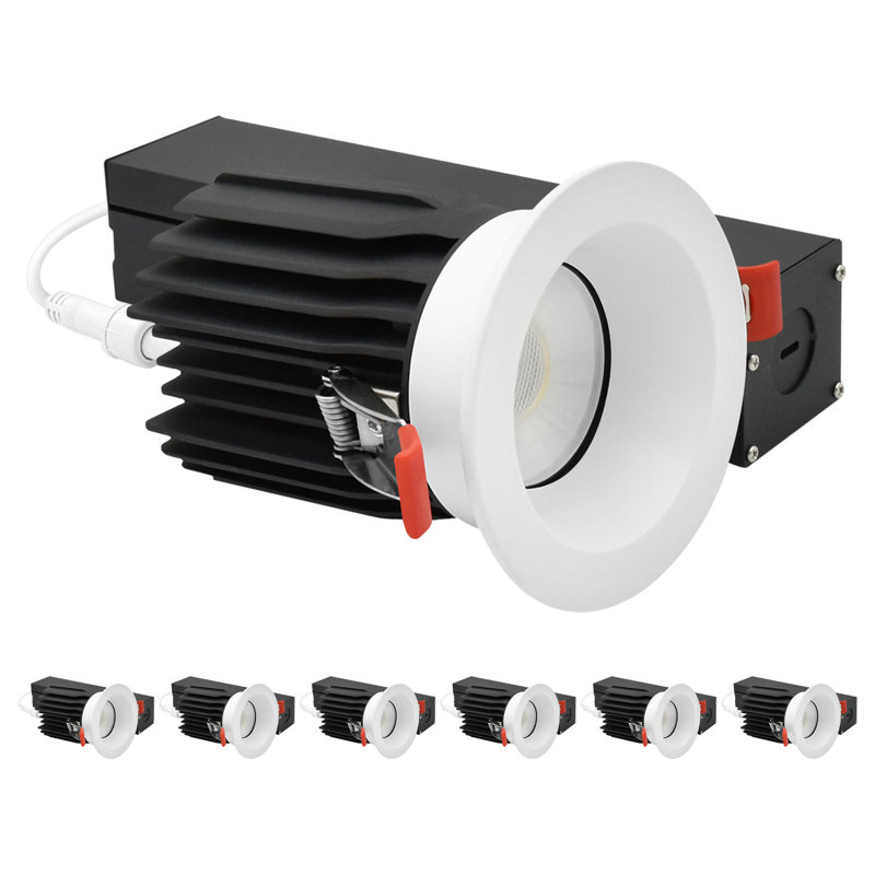 Luxrite 3 po Lumière encastrée à DEL sans cadre avec garniture ronde blanche interchangeable, 5CCT, CRI90, 15 / 20W, 1450 / 2100LM, à intensité variable, faisceau de 60 °, calibre humide, paquet de 6