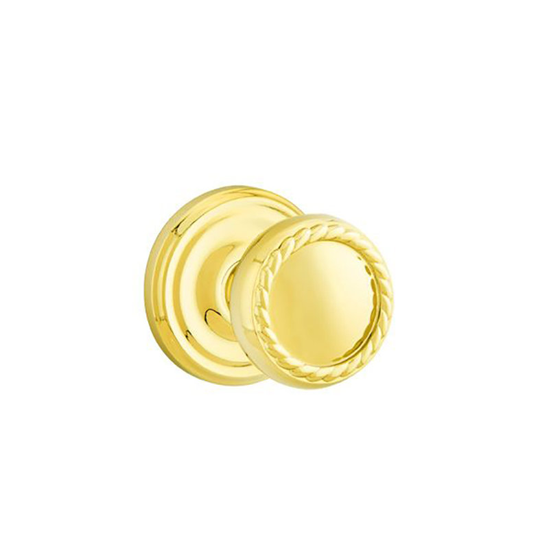 Ensemble de faux boutons Emtek avec rosette régulière et bouton en corde, Laiton poli