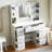 White Makeup Vanity With Mirror & LED Lights, Vanity Desk With 3 Color Lights For Women