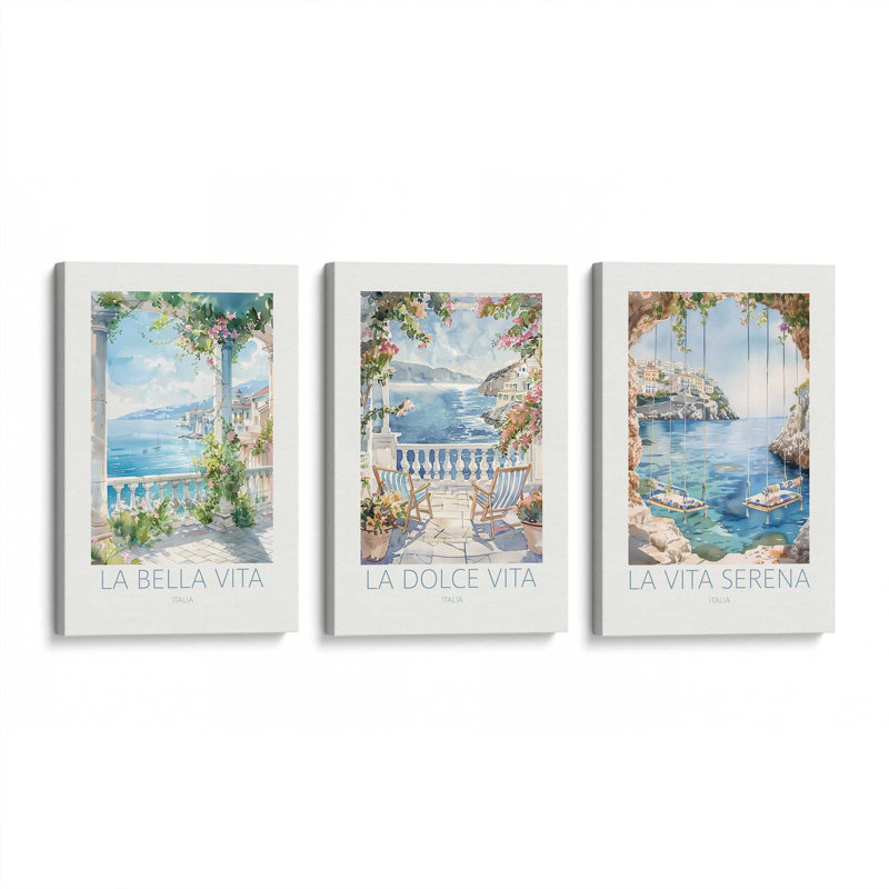 Ensemble de 3 impressions sur toile Bella Vita Views, 18 po x 12 po, Toile tendue