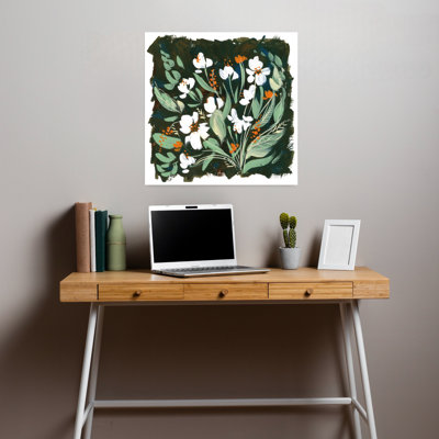 Art contemporain blanc du soir avec des fleurs noires