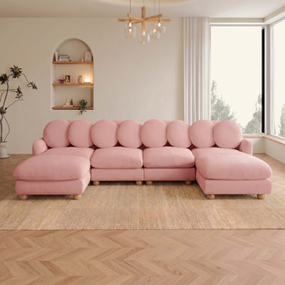 Large Chenille Modular Sectional Sofa, 6 Seater Deep Seat Couch with 8 Throw Pillows,Movable Ottoman,Solid Wood Frame for Living Room, Bedroom and Apartment