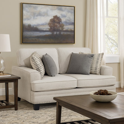 Brady Loveseat With 4 Pillows, Chenille, Nailhead, 66 Inch