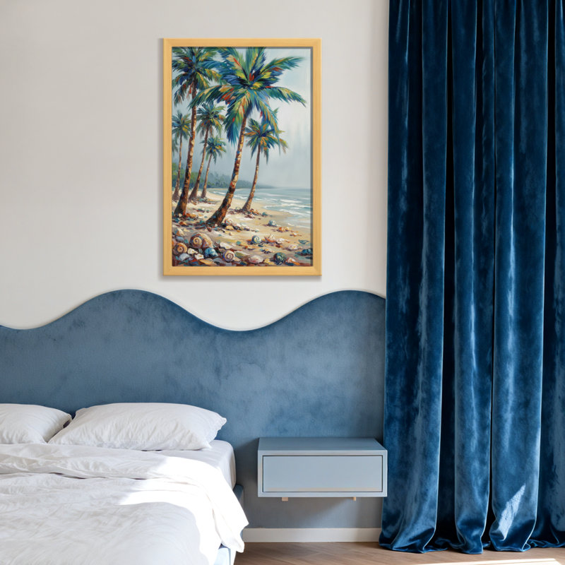 Plantes et fleurs, plage tropicale, palmiers, coquillages, vue sur l'océan, Toile tendue, Ne s’applique pas