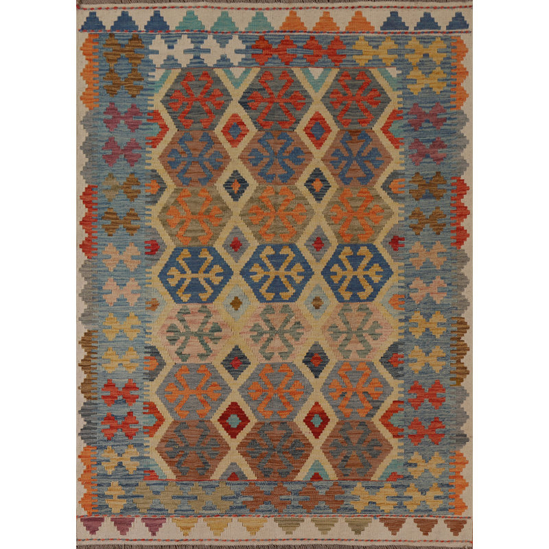Tapis oriental géométrique Kilim 5 x 6